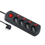 Electraline 61912 Meervoudig stopcontact met 4 stopcontacten, veelzijdig inzetbaar, Schuko, 4 onafhankelijke schakelaars, 4 universele stopcontacten, kabel 1,5 m, zwart