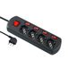 Electraline 61912 Meervoudig stopcontact met 4 stopcontacten, veelzijdig inzetbaar, Schuko, 4 onafhankelijke schakelaars, 4 universele stopcontacten, kabel 1,5 m, zwart