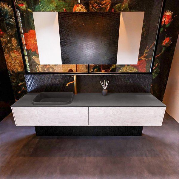 Mondiaz ERIN 200cm badmeubelset onderkast Underlayment Dark grey 2 lades Wastafel RIDGE links