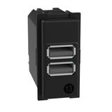 Bticino USB-oplader met twee ingangen type A, voor inbouw in de Living Now-plaat voor het opladen van een elektronisch apparaat tot 15 W of twee apparaten tegelijk, 1-zits, zwart