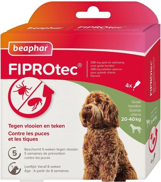 Beaphar Fiprotec Anti Teken- en Vlooiendruppels Hond 20 - 40 kg 4 stuks