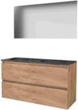 Basic-Line Ultimate 46 Badkamermeubelset - 120 x 46 cm - Greeploos - 2 Lades - Hardstenen Wastafel - Zonder Kraangat - Spiegel met Indirecte LED Verlichting - Whisky Oak