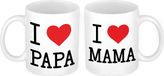 Bellatio Decorations Bol Love papa en mama met hartje mok - Cadeau beker set voor Papa en Mama - Moederdag en Vaderdag cadeautje