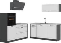 Vicco Complete keukeneenheid R-Line, Wit landelijk/Antraciet, 160 cm marmer werkblad
