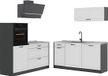 Vicco Complete keukeneenheid R-Line, Wit landelijk/Antraciet, 160 cm marmer werkblad