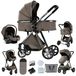 Système de voyage 3-en-1 pour bébés - Poussette combinée - Pliable - Compatible avec sièges auto - Châssis en aluminium - Système de suspension - Convient pour un poids jusqu'à 20 kg - Marron