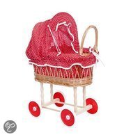 Egmont Toys Rieten poppenwagen met rode en witte s