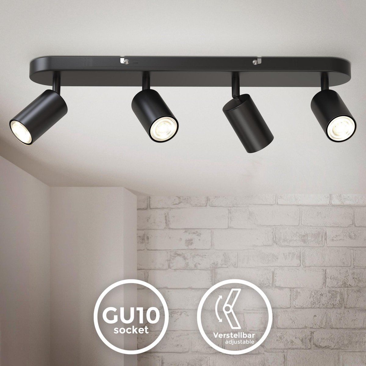 B.K.Licht Plafondlamp - Plafondspots met 4 Lichtpunten - Zwart - GU10 - Kantelbaar
