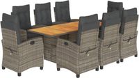 vidaXL 9-delige tuinset met kussens, polyrattan, grijs