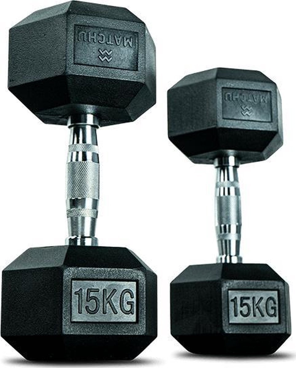 Matchu Sports - Hexa dumbbells - 15KG - Set van 2 - Zwart