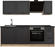 Vicco Complete keukeneenheid R-Line, Antraciet landelijk/Goudkleurig Eiken, 220 cm zonder werkblad