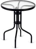 Janshop Ronde Balkontafel 60 x 71 cm Zwart Aluminium en Acacia Hout