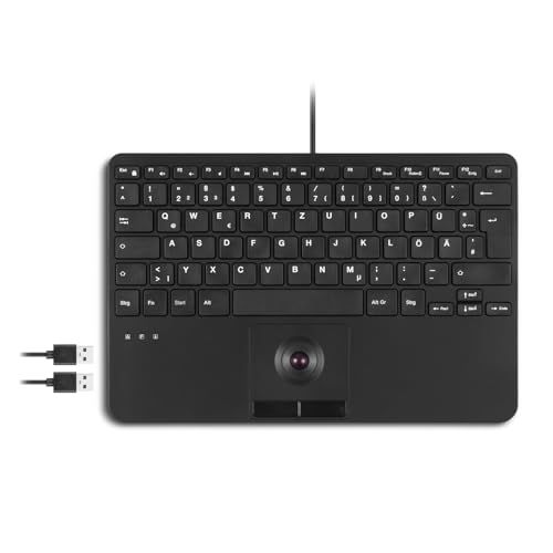Perixx PERIBOARD-526 DE, bekabeld mini-USB-toetsenbord met trackball