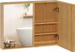 kleankin Armoire murale Bambou Verre 65,2L x 14l x 50H cm Marron
