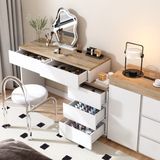 REDOM Table de maquillage - 5 tiroirs - Classique - Chambre à coucher - Panneau de particules - Blanc et couleur chêne