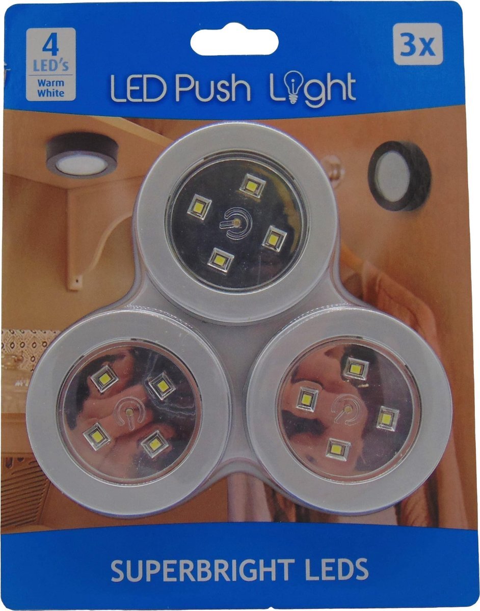 ZD Trading LED push light set 3 stuk - Kleur: zilver - Led druk lamp - Led spotjes - Zelfklevende led druklampjes - Interieur led lamp - Led voor in de keuken - Led verlichting interieur - led verlichting voor op de boot - Led voor kasten