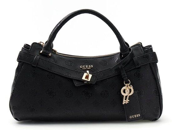 GUESS Ella Logo Girlfriend Satchel Handtas Zwart