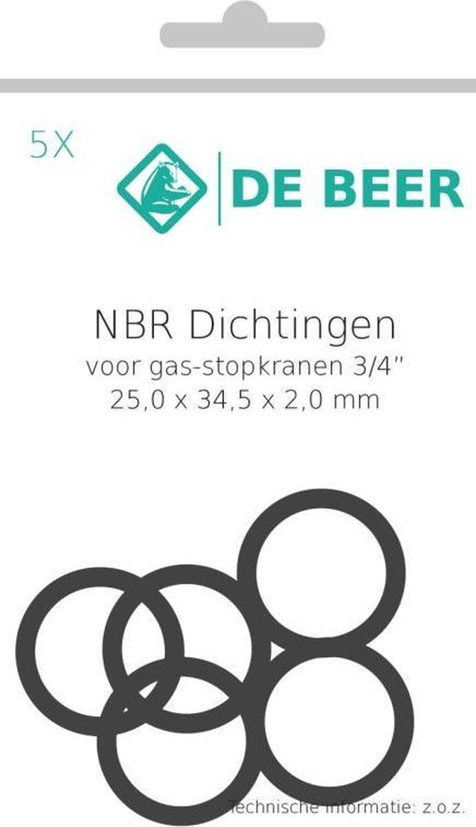 Beer, DE nbr ring 3/4 25x34,5x2,0 a 5 st.dvgw-htb v/gaskr.