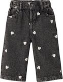 Vertbaudet Wijde jeans met kleine geborduurde hartjes
