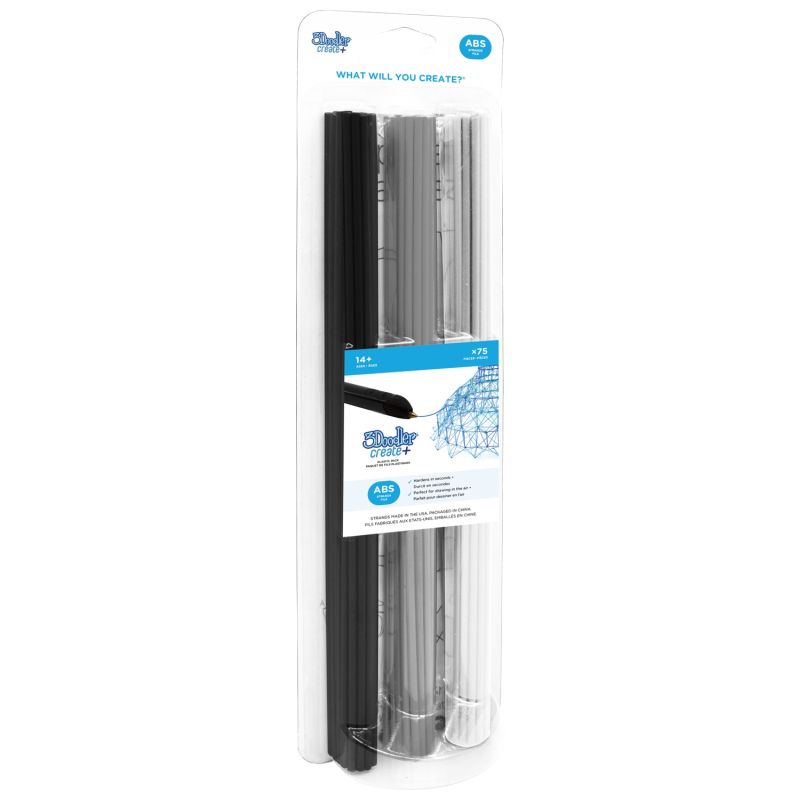 3Doodler ABS Filament Refill - 75 PCS - Black, Silver, White - Mono