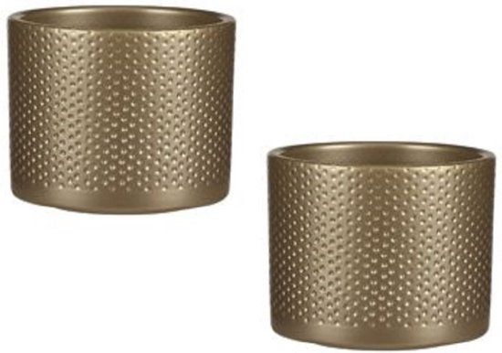 Mica Decorations - Bloempot - Keramiek - Goudkleurig - H10 x D12 cm - 2 stuks