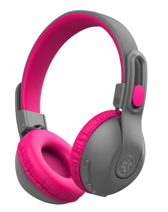 JLab JBuddies Studio 2 - Kids Headphones - Wireless & Wired - Bluetooth - Volume Safe - 65H Playtime - Grey/Pink