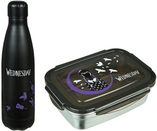 4KidsOnly Undercover Wednesday Lunchset - Aluminium Lunchbox - Aluminium Drinkfles - Zwart