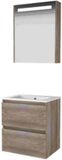 Basic-Line Premium 46 Badkamermeubelset - 60 x 46 cm - Greeploos - 2 Lades - Keramische Wastafel - 1 Kraangat - Spiegelkast met LED Verlichting - Scotch Oak