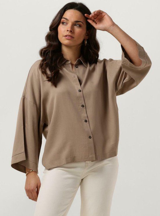 Object Objtilda Boxy Shirt Dames - Bruin - Maat 38 - Lente/Zomer 2024