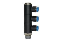 L-meervoudige RIEGLER L-meervoudige verdeler »Blaue serie«, 3-voudig, draaibaar, R 1/8 a, voor slot buiten-Ø 8 mm, werkdr. Maximale 15 bar, kunststof/MS vern.