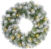 Merkloos Besneeuwde kerstkrans - D45 cm - met verlichting - incl. deurhanger groen - 29,5 cm