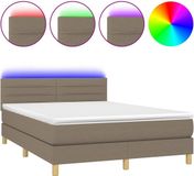 vidaXL Boxspringbed met matras en LED-verlichting, taupe, 140x190 cm