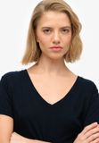 Superdry Studios Slub T-shirt met Borduursel Dames V-hals Korte Mouw Katoen Jersey Regular Fit Eclipse Navy