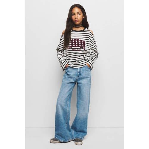 Mango Kids high wide leg jeans met strass-steentjes - blauw
