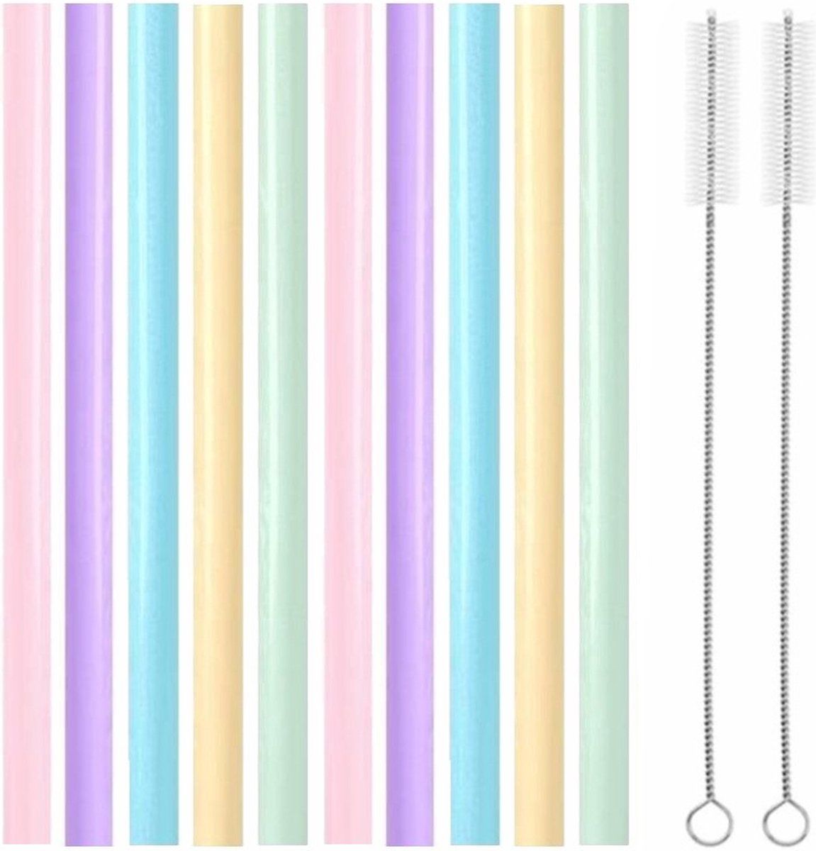 Fako Bijoux Fako Bijoux® - Siliconen Rietjes XL Set - 10 Herbruikbare XL Rietjes - 25 cm - Duurzaam en Hygiënisch - 2 Schoonmaakborstels