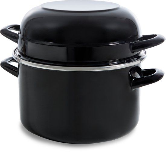 BK Fortalit Mosselpan Ø 22 cm - Zwart - Emaille - Inductie - Met Deksel