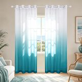 Groenblauwe gordijnen 213 cm lengte voor slaapkamer decor paar set 2 panelen ombre aqua blauw turkoois gradiënt doorvoertule semi gordijnen transparant venster pure strandgordijnen voor woonkamer