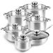 Ensemble de casseroles en acier inoxydable, 12 pièces, avec revêtement antiadhésif, adapté à l'induction, couleur argent