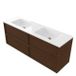 Saniclass Set meuble de salle de bain avec cadre en bois - 160x45x77.5cm - Lavabo Torino en surface solide blanc - sans trou pour robinet - 4 tiroirs - noyer mat pur (bois) SW1578624/SW1471860