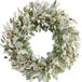 Egolot Ivoorkleurige bloemenkrans voor voordeur, lamsoren en bladeren met witte kunstbloemen voor binnen en buiten, rustieke groene bloemenkrans