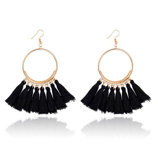 Deja Jewels Lookinggoodtoday LGT JWLS Oorhangers Cirkel en Zwarte Kwastjes