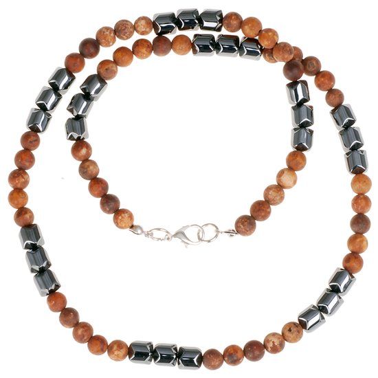 Memphis Accessories Kralenketting heren Bruin natuursteen en Hematiet