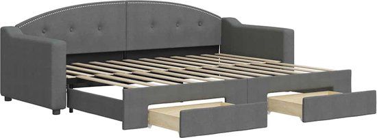 vidaXL Slaapbank met onderschuifbed en lades 80x200 cm stof donkergrijs