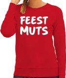 Bellatio Decorations Shoppartners Bv Feest muts sweater / trui rood met witte letters voor dames - fun tekst truien / grappige sweaters XS