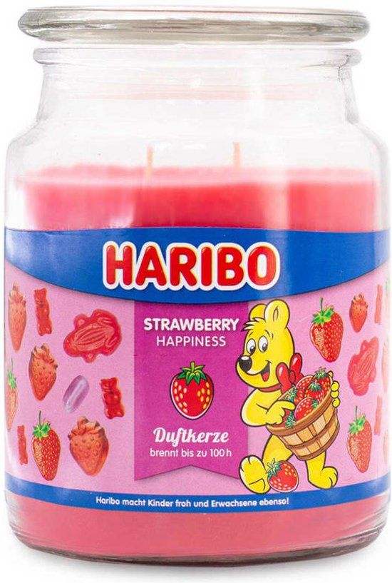 Haribo Strawberry Happiness Scented Candle - 510g - 100 Hour Burn Time
