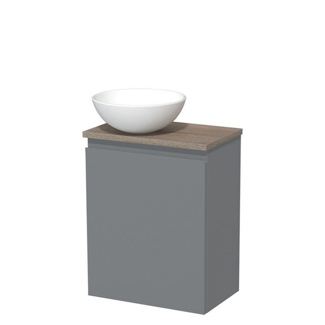 Maxaro Modulo Toiletmeubel 41 cm - Middengrijs - Eiken Blad - Greeploos