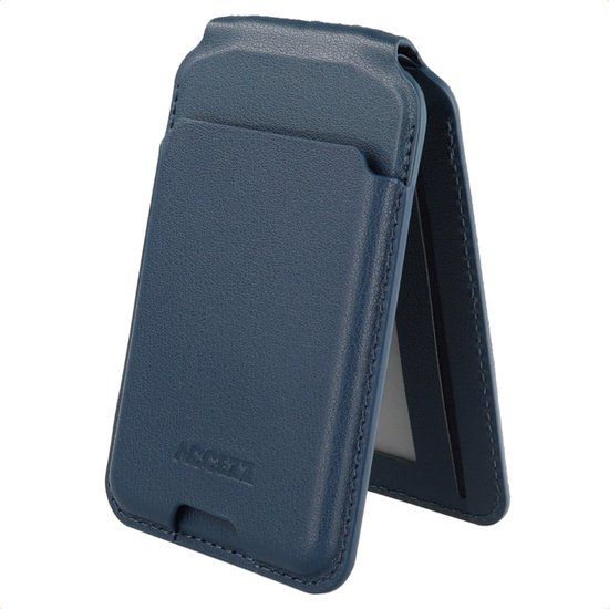 Accezz Magnetische Leren Pasjeshouder met Standaard - Wallet Kaarthouder geschikt voor Apple Find My - Nightfall Blue