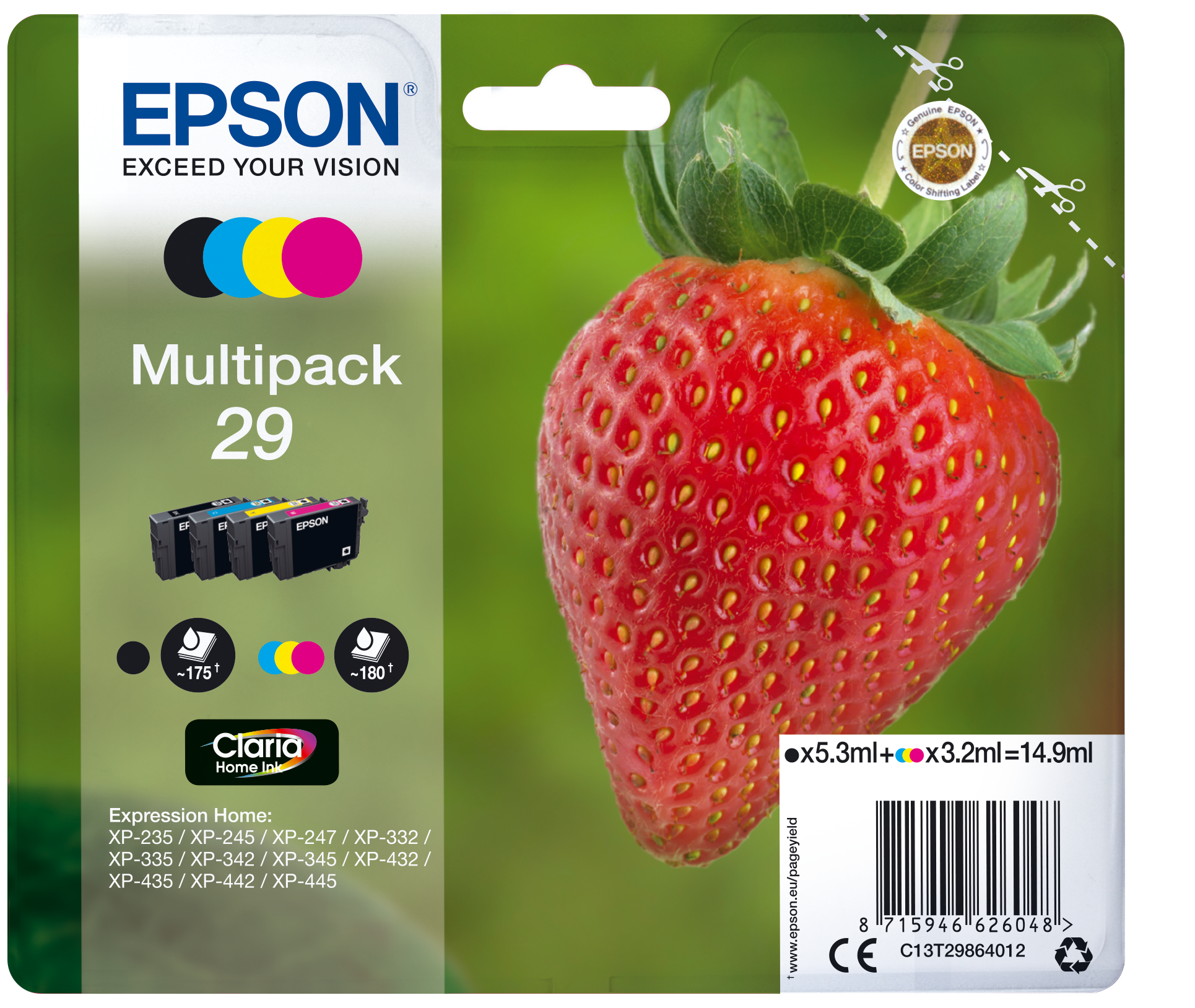 Epson Strawberry Multipack 4-colours 29 Claria Home Ink single pack / cyaan, geel, magenta, zwart