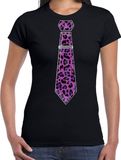 Bellatio Decorations Verkleed T-shirt dames - panterprint stropdas - zwart - foute party - carnaval XL