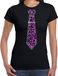 Bellatio Decorations Verkleed T-shirt dames - panterprint stropdas - zwart - foute party - carnaval XL